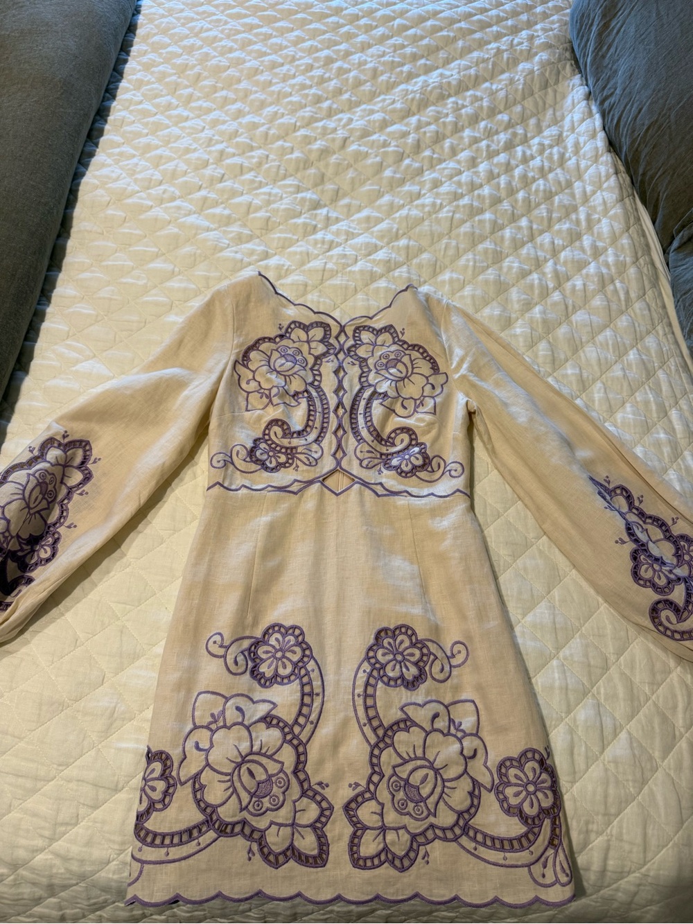 Alice McCall Cream Dress with Purple Floral Embroidery